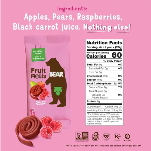 Vista 6 de Bear Paquete variado de rollos de fruta de fresa y frambuesa, 8.4 onzas