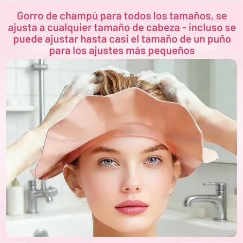 Vista 2 de Gorro de champú ajustable, impermeable, suave, sin BPA, para cabeza, oídos, elástico, para lavado de cabello, protección suave para ojos y oídos