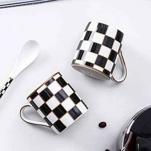 Vista 3 de Checker - Juego de 6 tazas y platillos de espresso de 3 onzas, juego de tazas Demitasse