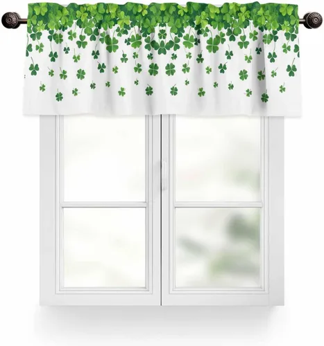Vista 24 de Juego de Cortinas de Cocina del Día de San Patricio Trébol de la Suerte Shamrock Juego de Cenefa de Ventana, Cortinas con Bolsillo para Barra