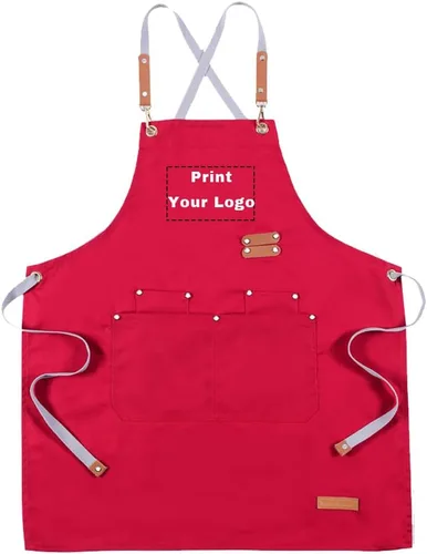 Vista 10 de Delantal de chef personalizado con espalda cruzada con correas ajustables, lona bordada e impresión Beigeapron (bordado)