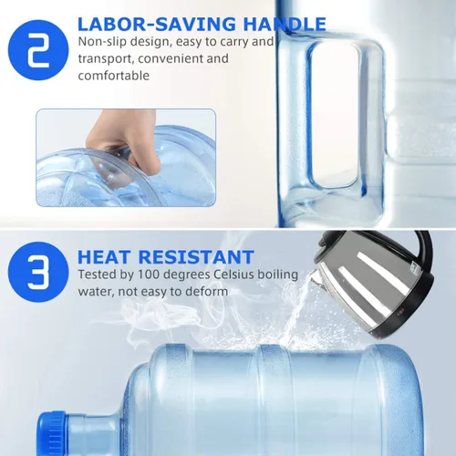 Vista 7 de Botella de agua de plástico con asa, botella de agua reutilizable para gimnasio, deportes, oficina, campamento, senderismo (5 litros)