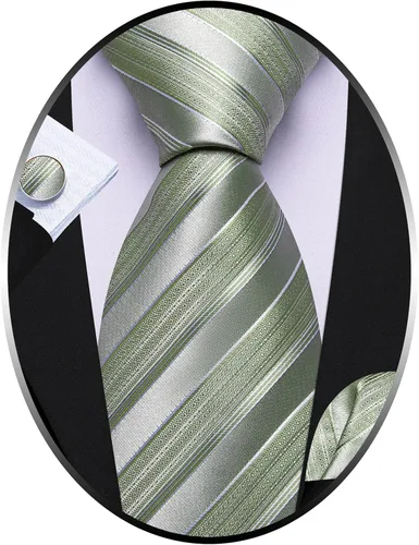 Vista 346 de Barry.Wang Juego de corbatas para hombre, corbata de seda a rayas, tejido a cuadros, gemelos formales, negocios, boda
