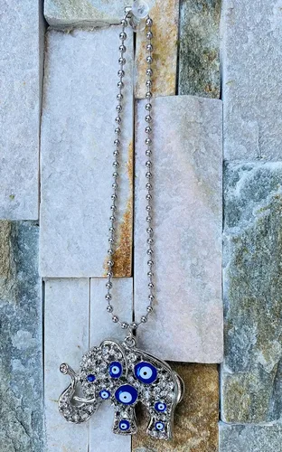 Vista 4 de LUCKBOOSTIUM Elegante adorno colgante de elefante plateado en cadena de bolas, dije y signo de buena suerte y bendición, accesorios decorativos