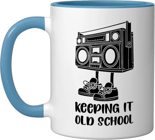 Vista 7 de Keeping It Old School 80s 90s Retro Cassette Radio Ceramic Mug, Orange/White, 11oz