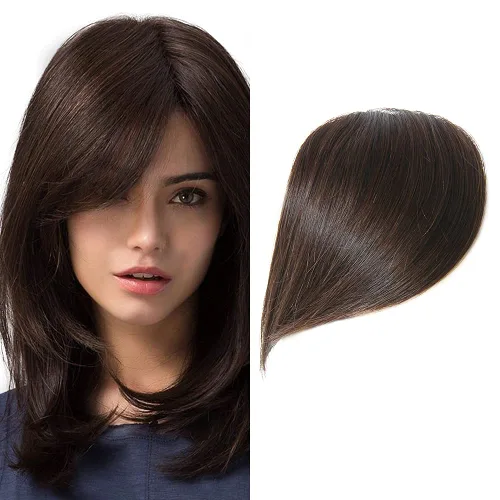 Vista 9 de Shinon Flequillo lateral grueso con clip, cabello humano real, flequillo, extensiones de flequillo barrido, extensiones de flequillo de aspecto