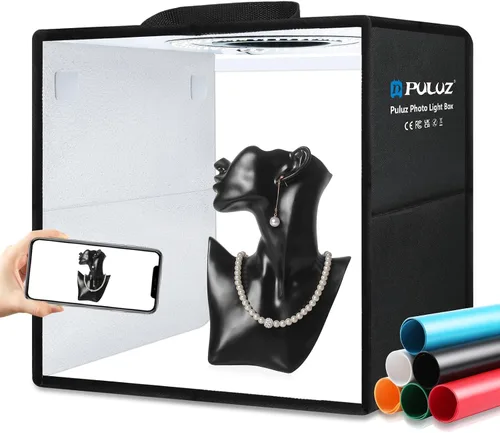 Vista 9 de Caja de luz de estudio fotográfico mini de Puluz, kit de tienda de fotos portátil, carpa plegable para fotografía con CRI >95, 104 luces LED y 6