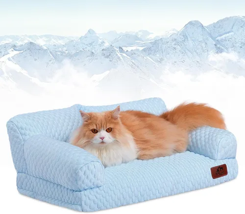 Vista 32 de Hollypet Cama de Felpa Esponjosa para Perros y Gatos, Sofá Cama Suave y Calmante para Gatos y Perros Pequeños y Medianos, Beige