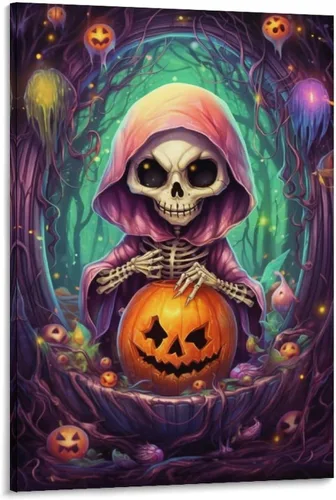 Vista 30 de HHGaoArt Lienzo gótico para pared, póster de fantasmas de Halloween, imagen espeluznante en lienzo