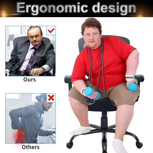 Vista 3 de Silla de oficina grande y alta, silla de computadora resistente de 400 libras con soporte lumbar, sillas ergonómicas de malla giratoria de respaldo