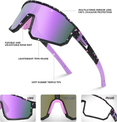 Vista 6 de Gafas de sol deportivas para niños, polarizadas, con protección UV400, para niños y niñas, para béisbol, softbol, ciclismo