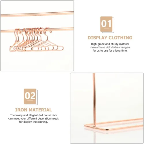 Vista 7 de Toddmomy 1 juego de perchero en miniatura para muñecas, perchero de metal con perchas para ropa, mini armario de muñecas, accesorios de muebles