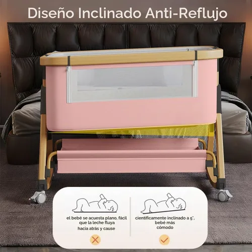 Vista 5 de Baby Bassinet, 4 In 1 Portable Bassinet Bedside Sleeper with Wheels Comfy Mattress and Storage Basket, Moises Para Bebe 6 Adjustable Height Rocking