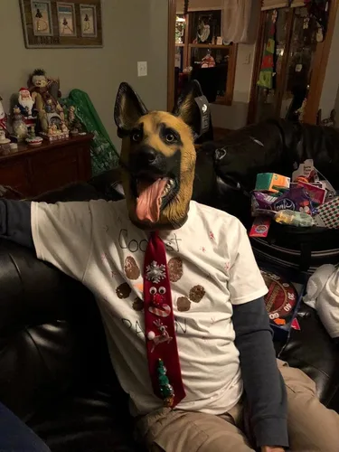 Vista 5 de CreepyParty - Máscara de cabeza de perro para fiesta de Halloween, máscaras de disfraz de perro, máscara de disfraz de perro tímido, máscara