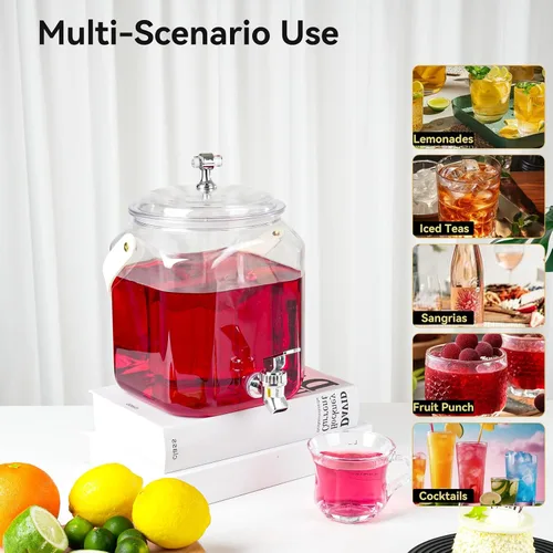 Vista 5 de Dispensador de bebidas de 1 galón, dispensador de jugos a prueba de fugas, dispensador de limonada de plástico sellado con tapas antioxidantes