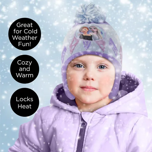Vista 2 de Disney Juego de gorro y guantes de invierno para niñas de 2 a 4 años o Frozen 2 con gorro Elsa Anna y guantes para niños de 4 a 7 años