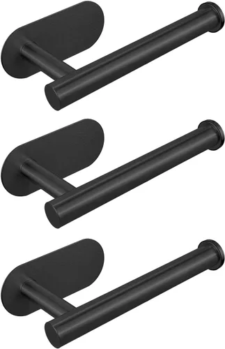 Vista 9 de Soporte para papel higiénico autoadhesivo, sin taladrar para baño, baño, baño, soporte de pared, acero inoxidable (negro)