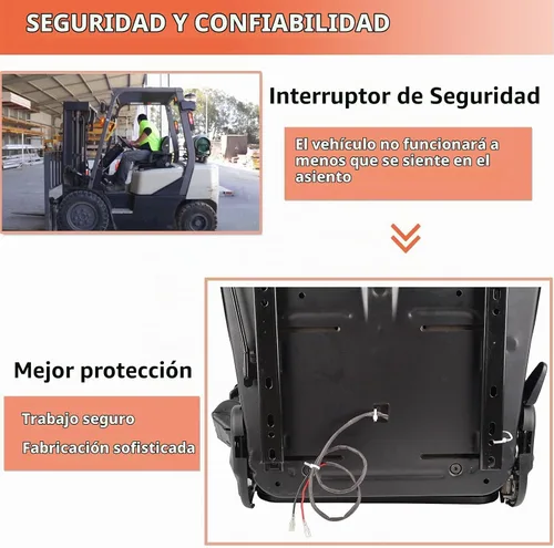 Vista 4 de Asiento universal de carretilla elevadora, asiento de tractor con respaldo de ángulo ajustable, micro interruptor y deslizante, para tractor