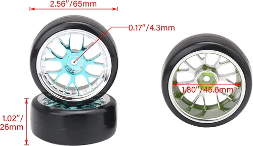 Vista 4 de Llanta de plástico azul en forma de Y con neumáticos lisos para RC 1:10 On-Road Racing Car y Drift Car Pack de 4