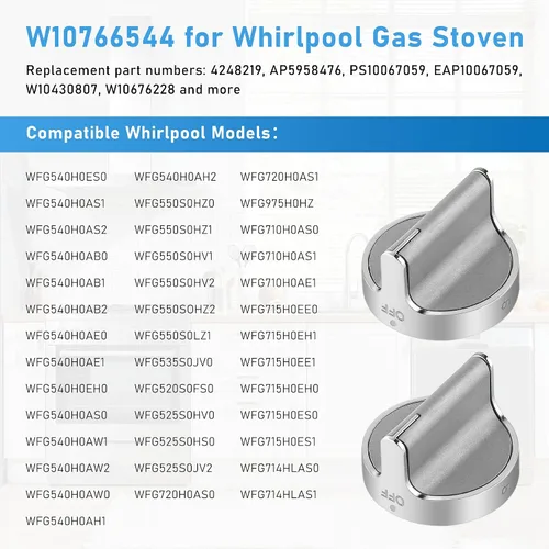 Vista 8 de Pomos de repuesto para estufa de gas W10766544 (paquete de 5) para estufa de hidromasaje/horno WFG540H0ES0 WFG540H0ES0 WFG714HLAS0 WFG540H0AH2