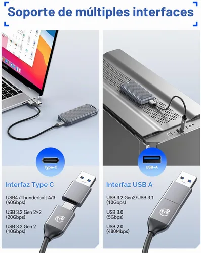 Vista 5 de ORICO Carcasa para SSD M.2 USB4 de 40 Gbps, soporta SSD M.2 NVMe de hasta 8 TB, funda de aleación de aluminio con aletas, cable USB-C a USB-A y C 2