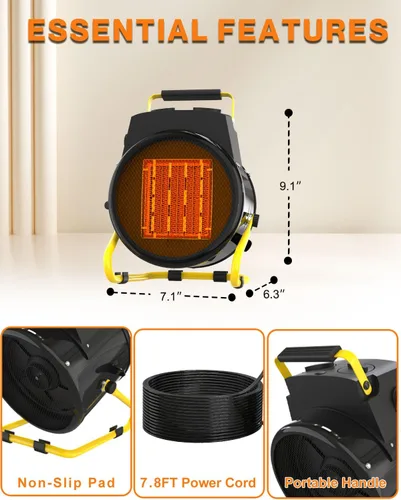 Vista 6 de Buyplus Calentadores de exterior para patio, calentador de garaje portátil de 1500 W con protección contra sobrecalentamiento y calentamiento rápido