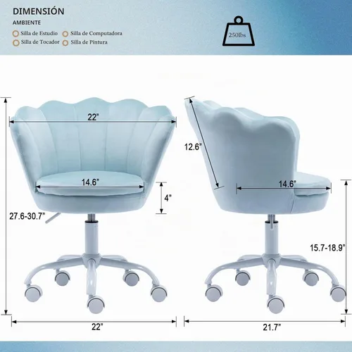 Vista 2 de Silla de escritorio para niños, silla de estudio ergonómica ajustable Silla giratoria tapizada de terciopelo para niños, silla de computadora Azul