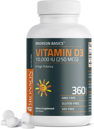 Vista 9 de Bronson Vitamina D3 10,000 UI (250 MCG) para función muscular saludable y apoyo inmunológico, sin OGM, 180 tabletas