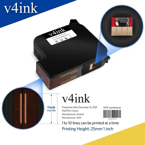 Vista 4 de v4ink Original EB22B EB22BL Cartucho de tinta solvente negro Tinta de freír rápida a 1 pulgada de altura de impresión para impresora de inyección