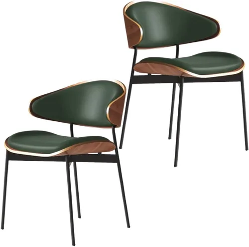 Vista 10 de YVYKFZD Juego de sillas de comedor de mediados de siglo, silla de comedor con respaldo curvado y patas de metal, sillas de cocina tapizadas de Negro