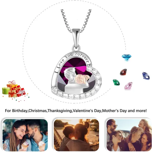 Vista 3 de Collar para padre e hija, regalos de cumpleaños de parte de la hija, collar de plata de ley 925, collar con piedra natal de corazón de amor