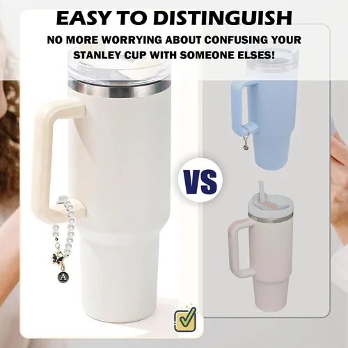 Vista 5 de Encanto de letra para Copa Stanley, accesorios de cadena de perlas, encantos de iniciales de Copa Stanley para asa, decoración de botella de agua
