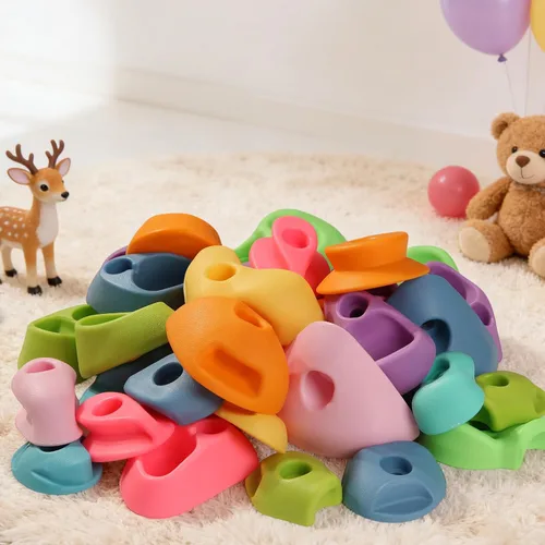 Vista 5 de Juego de 20 soportes de escalada en roca para niños, agarres de pared para escalada en roca, juego de pared para interiores y exteriores, juego