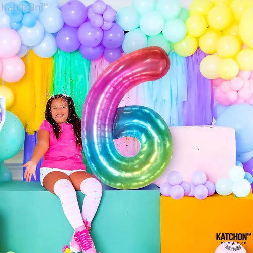 Vista 7 de Globos gigantes del número 60 para cumpleaños de niña – 40 pulgadas Globo arcoíris 60 para decoraciones de cumpleaños 60 para niñas Globos