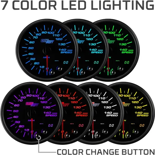 Vista 3 de Glowshift Tinted 7 Color 3 3/4 en Dash Velocímetro Gauge