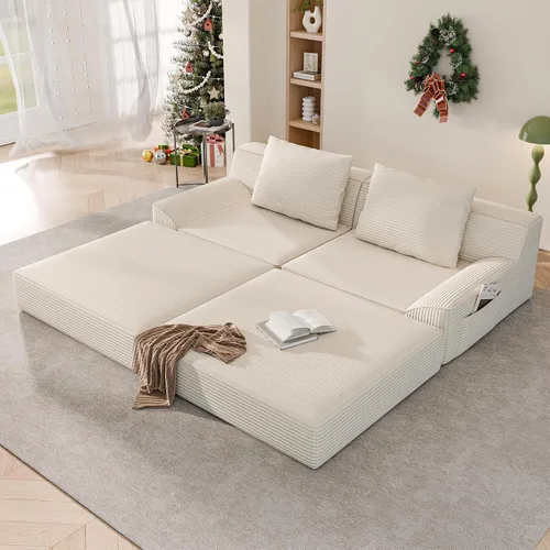 Vista 2 de Sofá cama convertible, sofá de 79 pulgadas sin huesos, sofá cama de corduroy, sofá chaise doble extragrande, futón en nube, sofá modular de piso