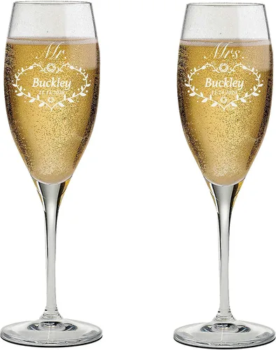 Vista 42 de Juego de 2 copas de champán personalizadas para boda grabadas con caja - Bride & Groom's Wedding Toast