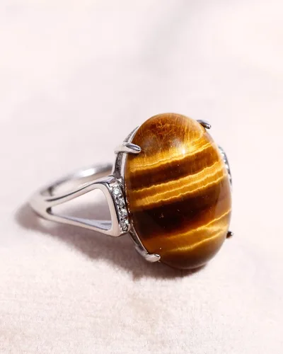 Vista 2 de Jewever Anillos de plata de ley 925 para mujeres y hombres anillo de piedra de ojo de tigre auténtico anillo de ansiedad joyería unisex ajustable