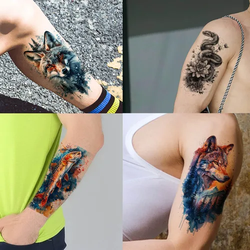 Vista 4 de GLARYYEARS - Tatuajes temporales para hombre, diseños realistas de animales en 3D 24 large waterproof fake tattoos. Painless 15-sec application