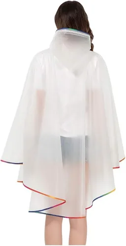 Vista 3 de Freesmily Poncho de lluvia transparente para mujer, poncho de lluvia transparente de plástico EVA, capa de lluvia para senderismo, ciclismo