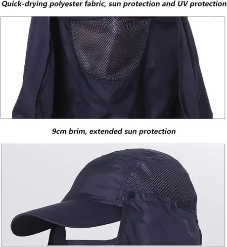 Vista 5 de Sombrero para el sol al aire libre, gorra de protección solar unisex con solapa extraíble para el cuello, sombrero de pesca de secado rápido