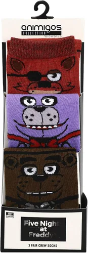 Vista 5 de Bioworld Five nights at freddy's Animatronics - Paquete de 3 calcetines Animigos para jóvenes, Negro