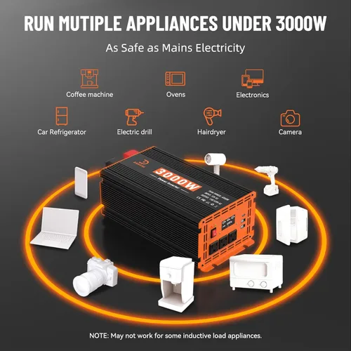 Vista 6 de Inversor de corriente de 3000 W de 12 V CC a 110 V/120 V CA convertidor para RV/camión/barco/campamento/inversor de energía solar fuera de la red