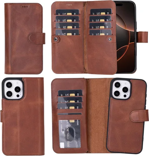 Vista 56 de HARDISTON Funda de piel auténtica de alta calidad hecha a mano para iPhone 7/8 / SE doble folio tarjetero - Funda magnética desmontable - Soporte