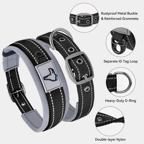 Vista 3 de Joytale Collar para perros pequeños, de neopreno acolchado y ajustable, collares para mascotas reflectantes, anchos y resistentes, con hebilla