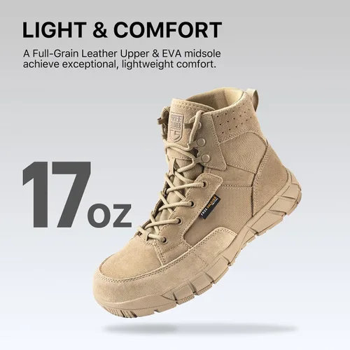 Vista 2 de FREE SOLDIER Botas de trabajo duraderas para hombre, 6 pulgadas, ligeras, impermeables, botas de senderismo, botas tácticas de cuero de gamuza