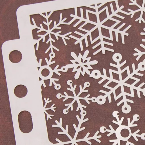 Vista 6 de Plantillas de pintura de plástico PET con diseño hueco de copo de nieve, perfectas para diseño textil, decoración de pared, ventana, papel, álbumes