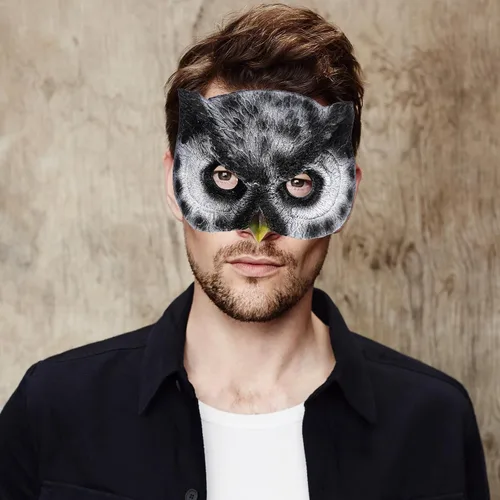 Vista 3 de OIDEA Máscara de media cara de búho, cosplay de animales, mascarada