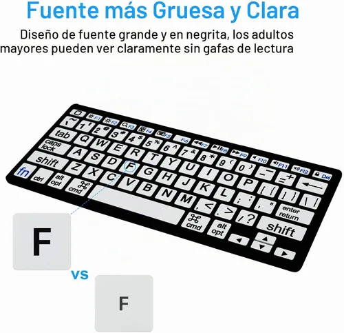 Vista 2 de HXMJ Mini teclado Bluetooth de impresión grande compatible con iPad, iPhone, iPod, MacBook para personas mayores y personas con discapacidad visual