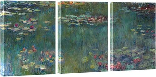 Vista 8 de Wieco Art Claude Monet - Lienzo enmarcado con 3 paneles, arte de pared de lirios de agua por Claude Monet, pinturas famosas, impresiones en lienzo